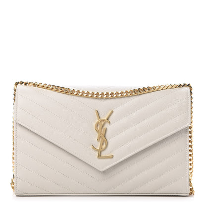 Saint Laurent Grain De Poudre Matelasse Chevron Monogram Chain Wallet Crema Soft 1 of 12