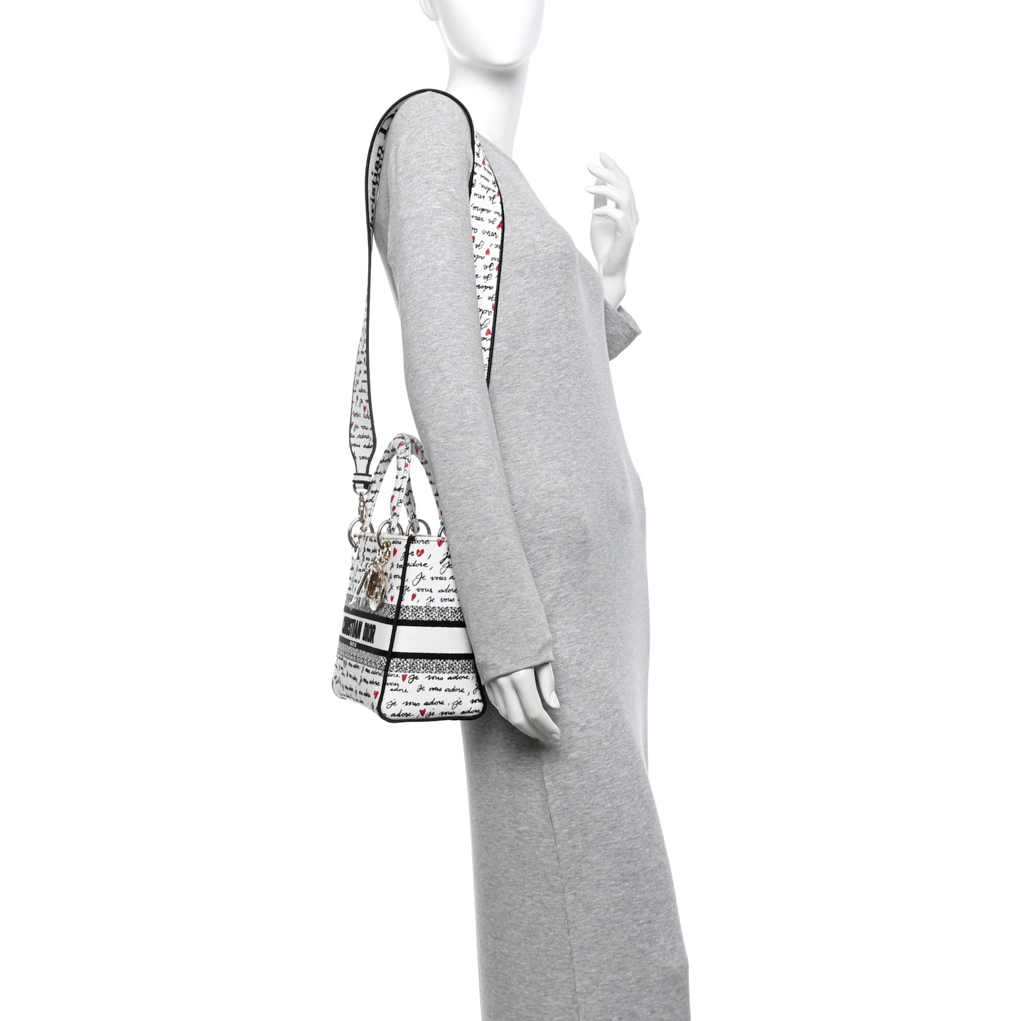 Canvas Embroidered Dioramour Je Vous Adore Medium Lady D-Lite White Black Red