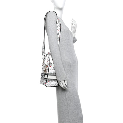 Christian Dior Canvas Embroidered Dioramour Je Vous Adore Medium Lady D-Lite White Black Red 2 of 10