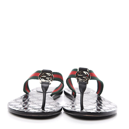 Gucci Nylon Guccissima Web Womens Thong Sandals 39 Green Red Black 2 of 10