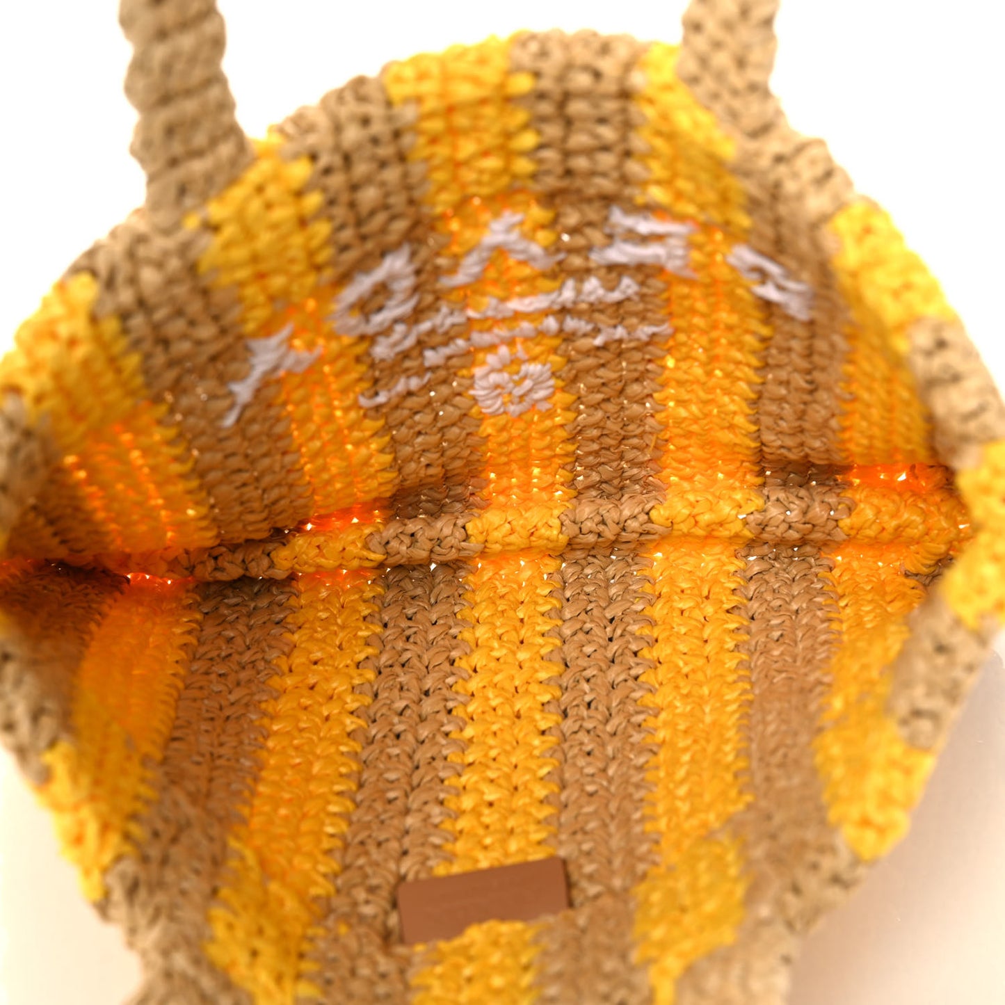 Yarn Raffia Effect Crochet Striped Small Logo Tote Naturale Giallo