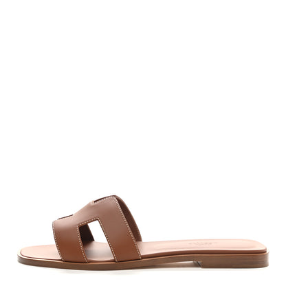 Hermes Box Calfskin Oran Sandals 38 Gold 1 of 9