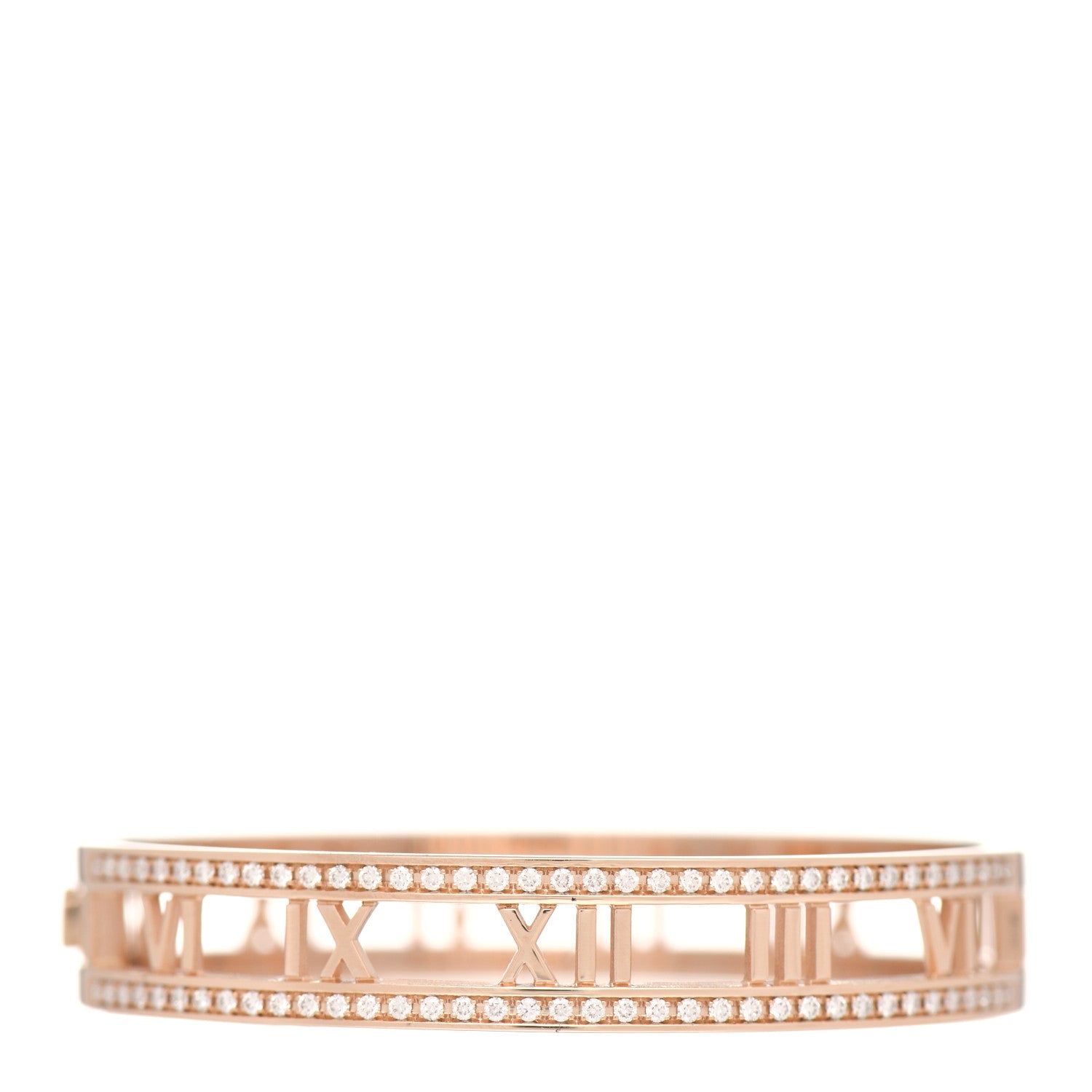 Tiffany 18K Rose Gold Diamond Atlas Open Hinged Bangle Bracelet 1 of 5