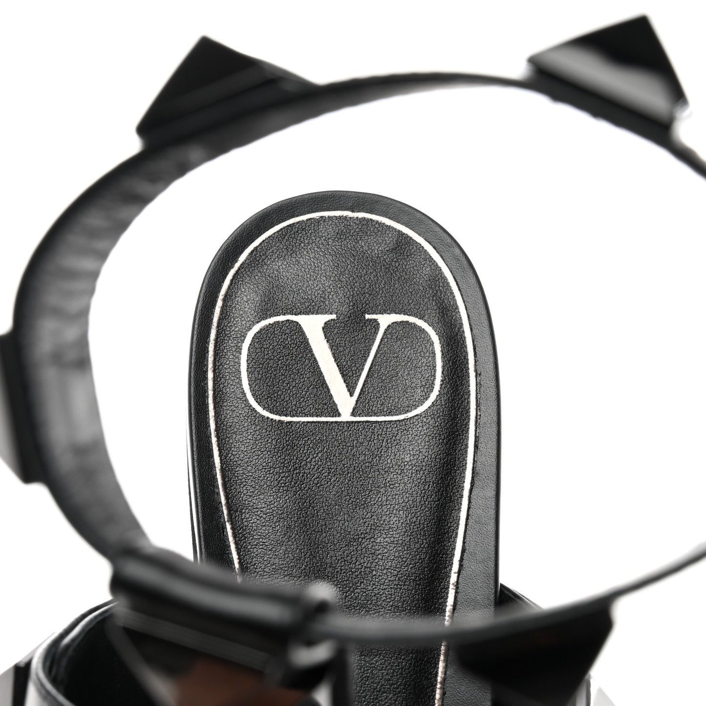 Calfskin Tonal Roman Stud Ankle Strap Flat Mules 39.5 Black