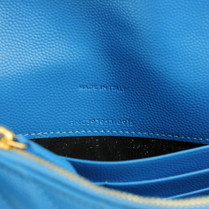 Saint Laurent Grain De Poudre Matelasse Chevron Monogram Envelope Chain Wallet Blue Clair 7 of 7