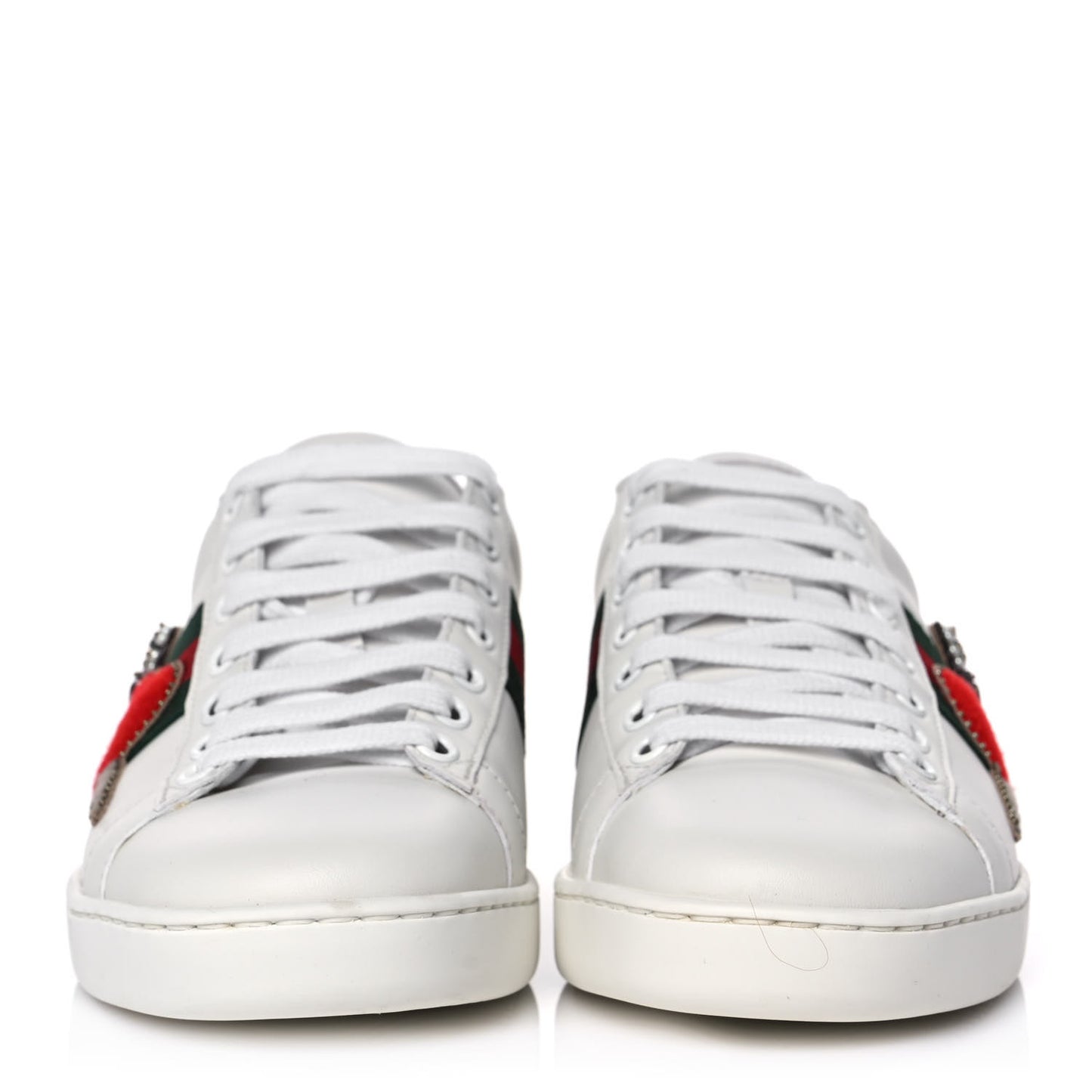 Calfskin Ayers Web Pierced Heart Embroidered New Ace Sneakers 37 White