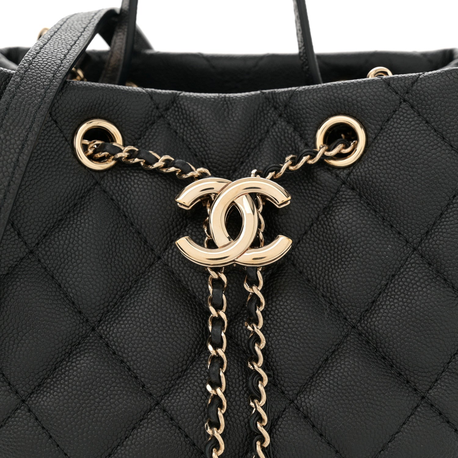 Chanel Caviar Quilted Rolled Up Bucket Drawstring Bag Black 8 of 10
