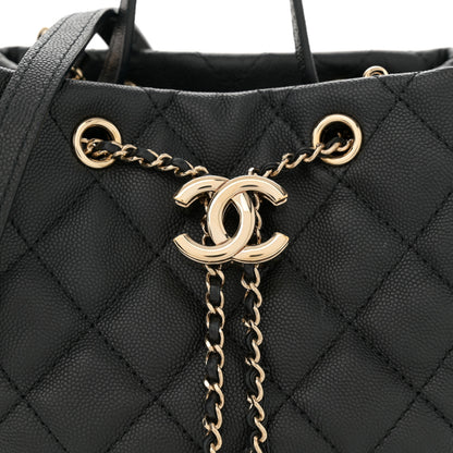 Chanel Caviar Quilted Rolled Up Bucket Drawstring Bag Black 8 of 10