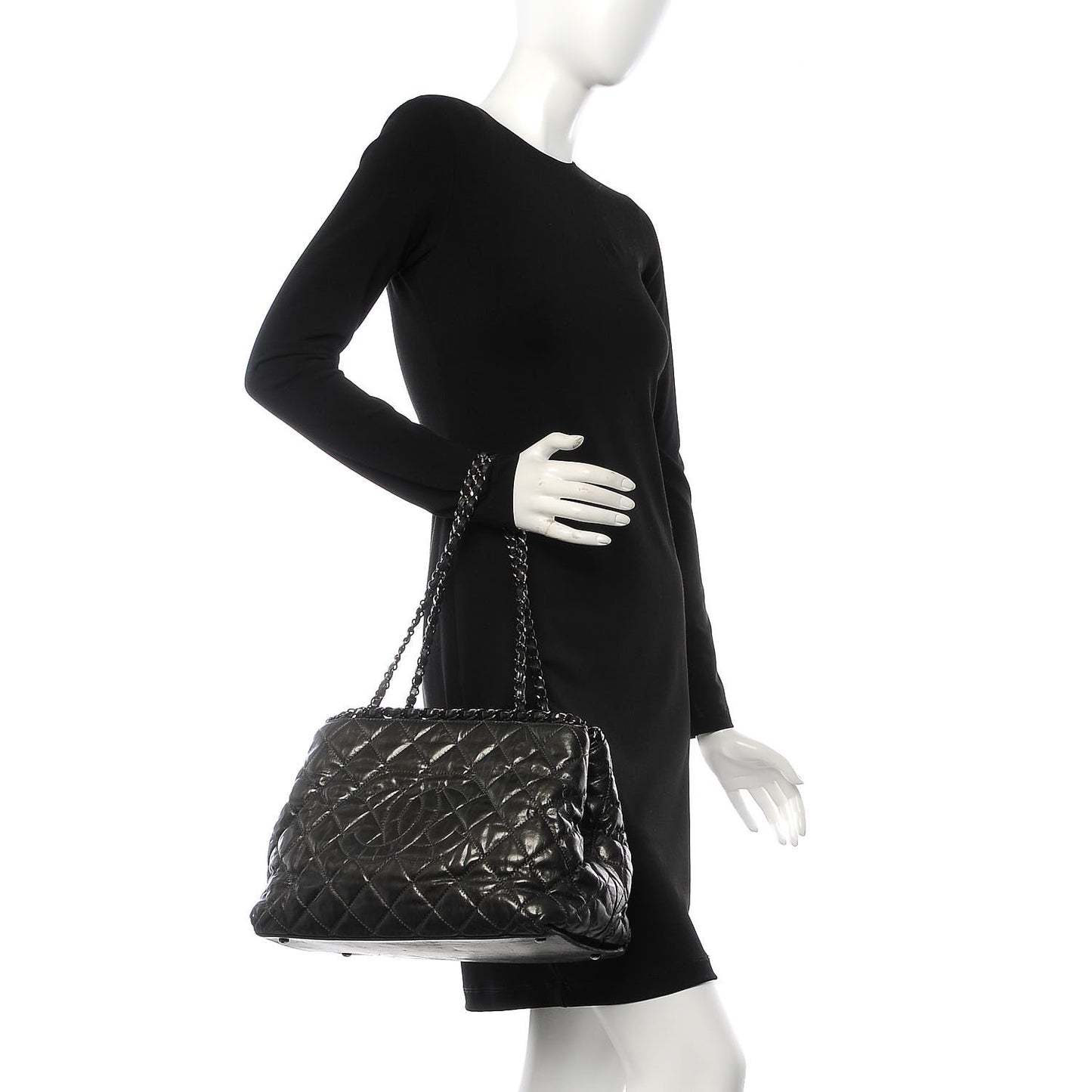 Calfskin Quilted Small Chain Me Tote Dark Grey