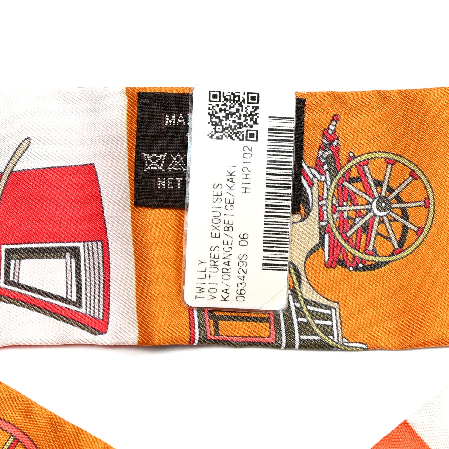 Hermes Silk Les Voitures Exquises Twilly Orange Beige Kaki 7 of 8