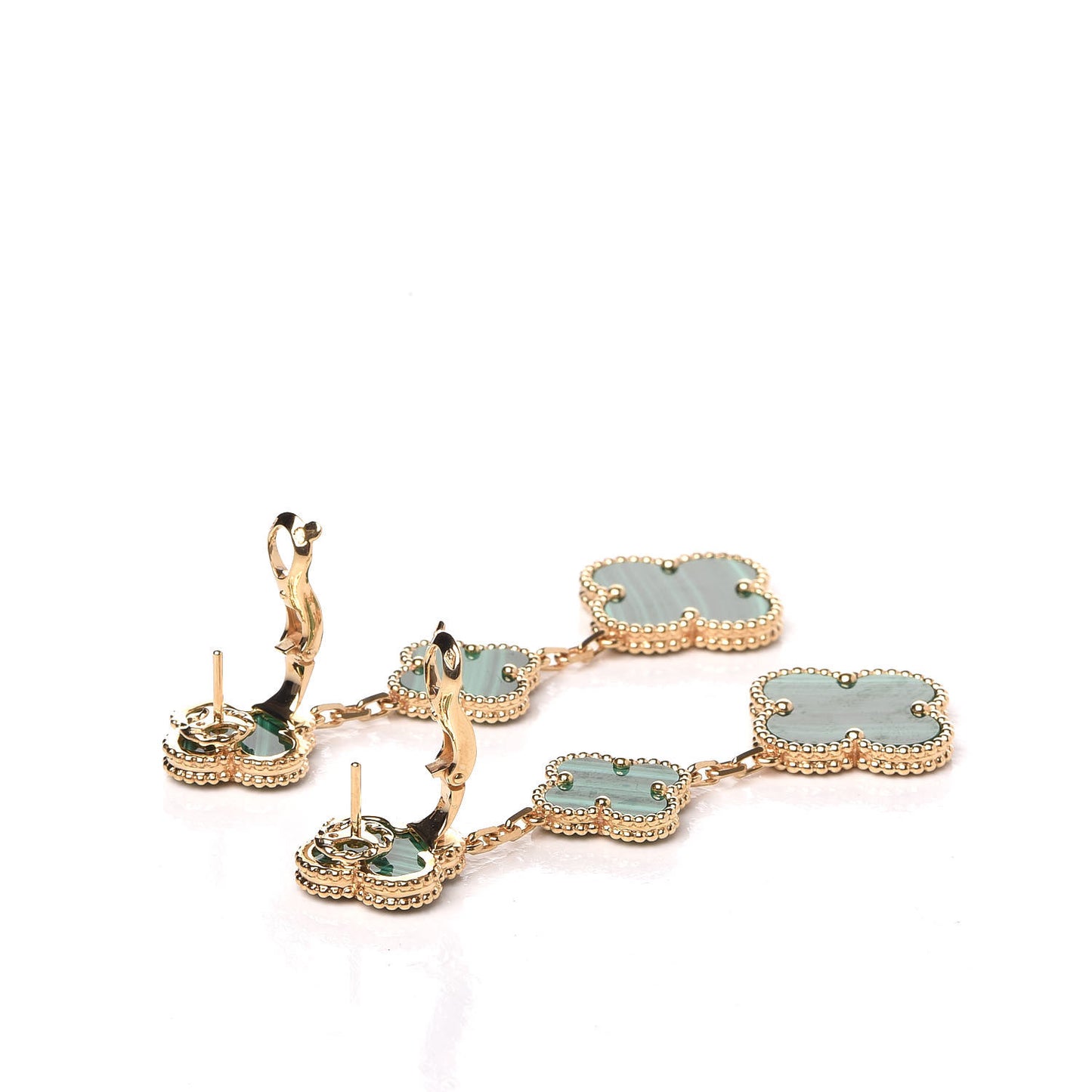18K Yellow Gold Malachite 3 Motifs Magic Alhambra Earrings