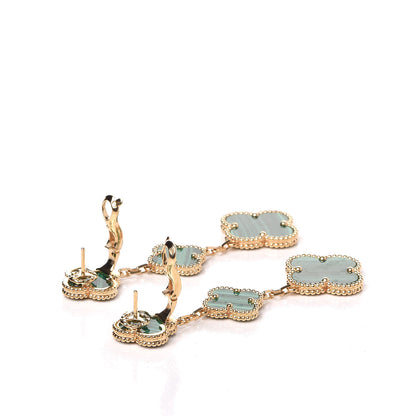 Van Cleef & Arpels 18K Yellow Gold Malachite 3 Motifs Magic Alhambra Earrings 3 of 5