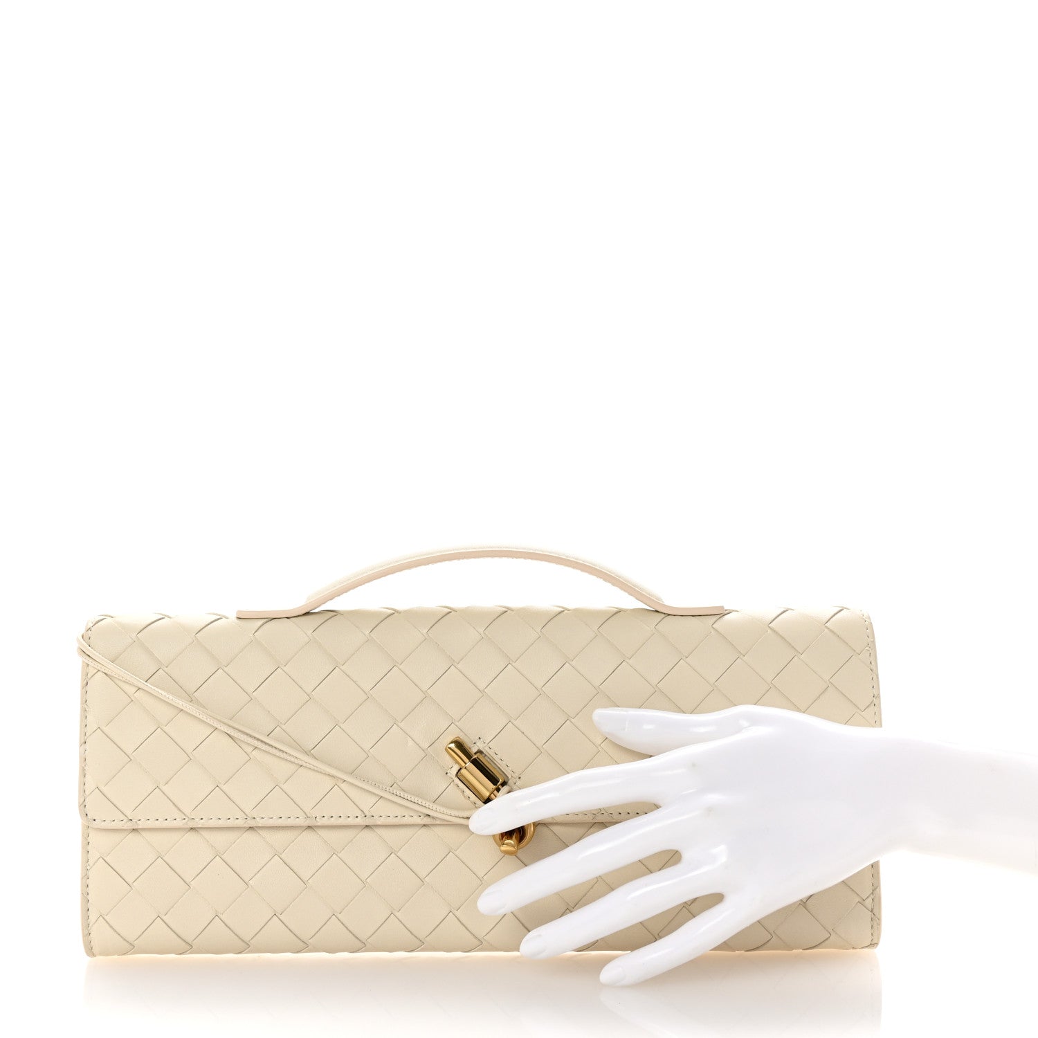Bottega Veneta Nappa Intrecciato Long Andiamo Top Handle Clutch Sea Salt 2 of 6