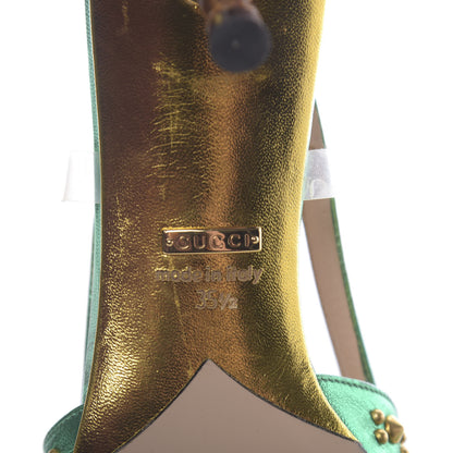 Gucci Metallic Calfskin Studded Unia Pointed Toe Low Heel Slingback Pumps 35.5 Green 6 of 12