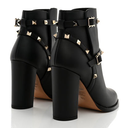 Valentino Garavani Pebbled Calfskin Rockstud Double Buckle 70mm Block Heel Ankle Boots 36.5 Black 4 of 9