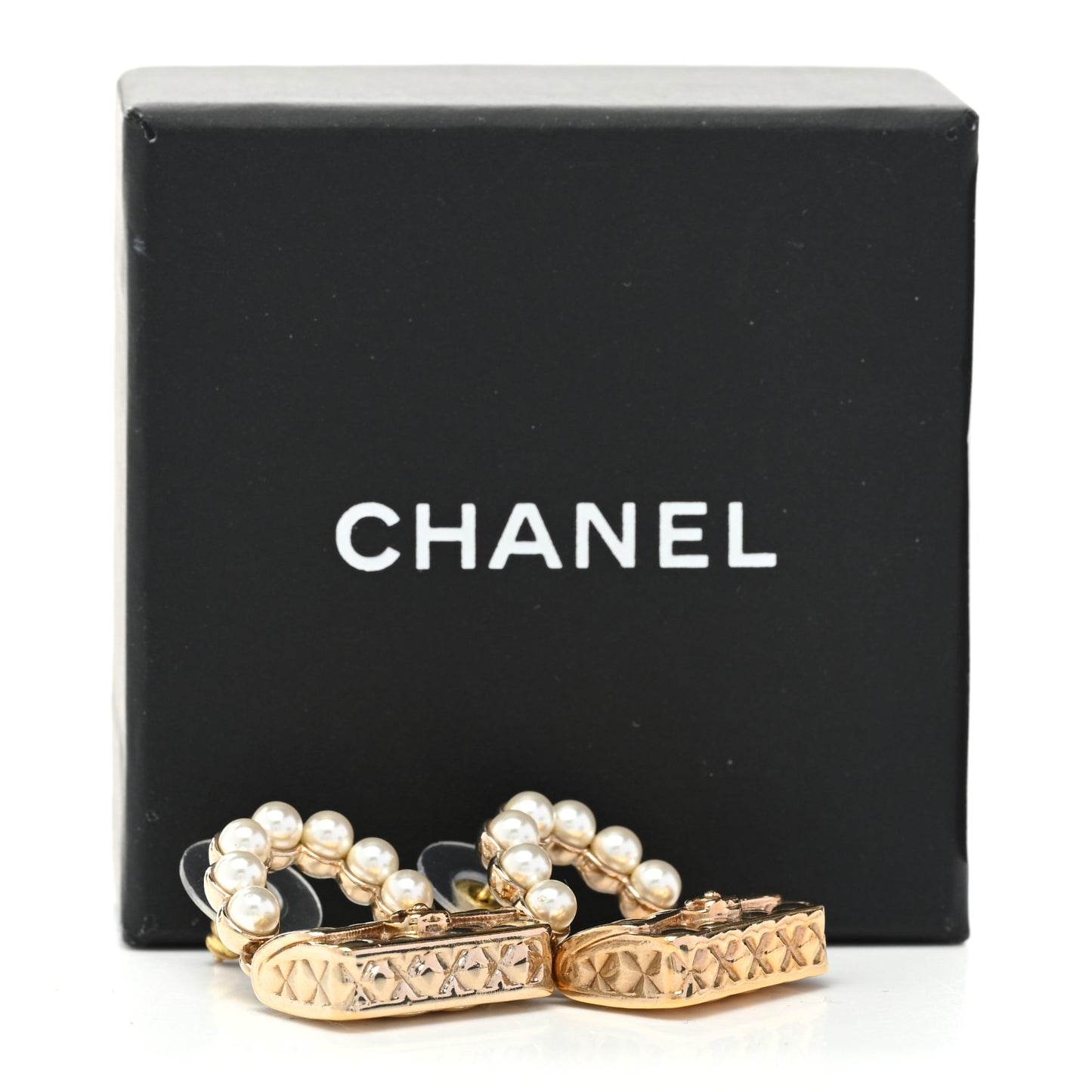 Pearl Quilted CC Flap Bag Earrings Gold