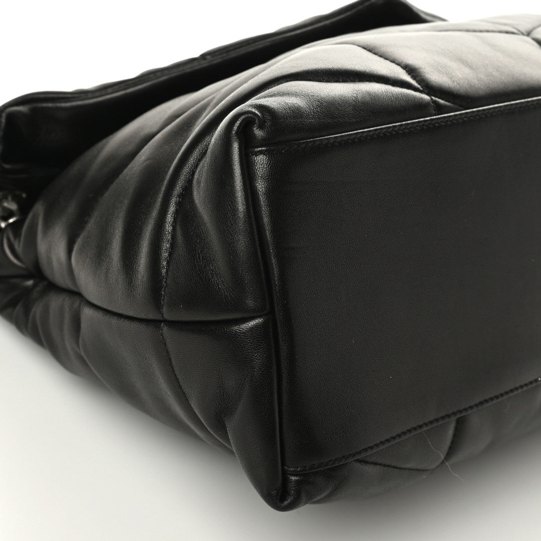 Lambskin Quilted Medium Loulou Puffer Monogram Chain Satchel Black