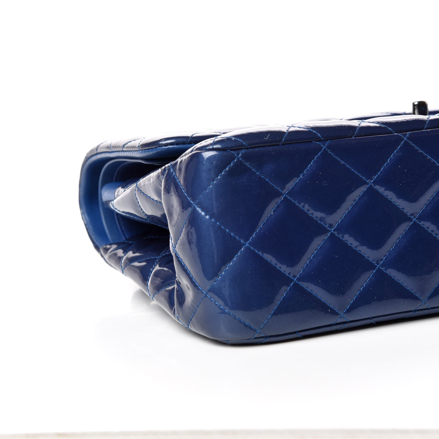 Chanel Patent Quilted Jumbo Double Flap Dark Blue 5 of 9