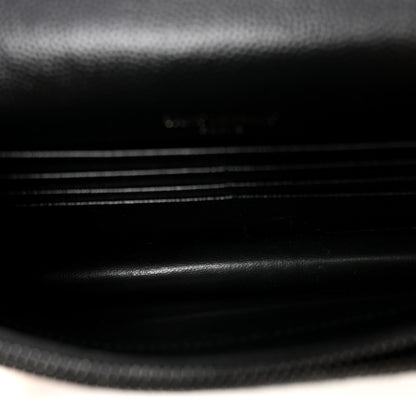 Saint Laurent Grain De Poudre Matelasse Chevron Monogram Monochrome Envelope Chain Wallet Black 5 of 12
