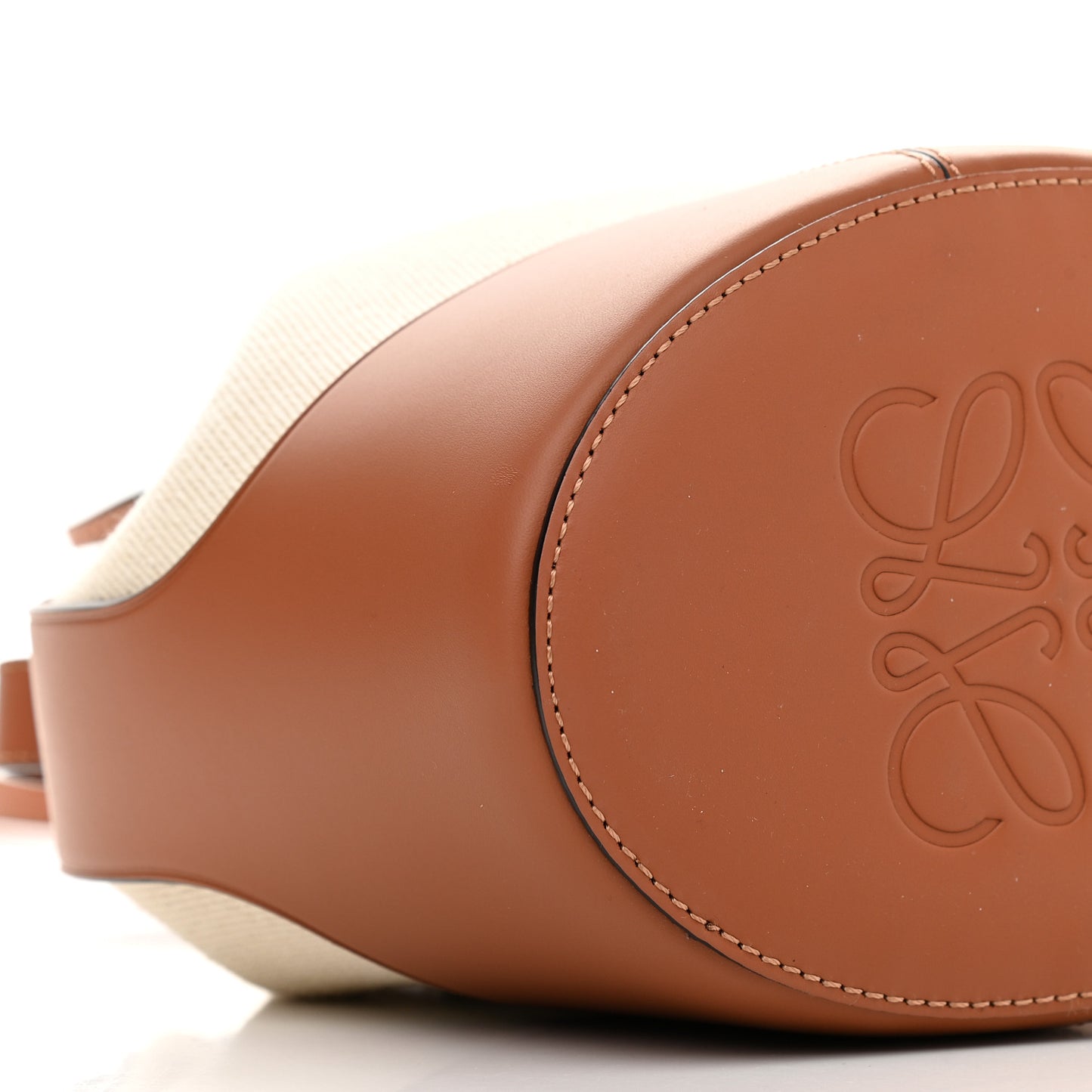 Canvas Calfskin Balloon Bucket Bag Ecru Tan