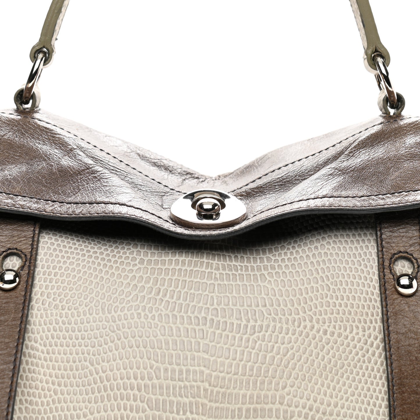 Calfskin Lizard Embossed Medium Muse Two Brown
