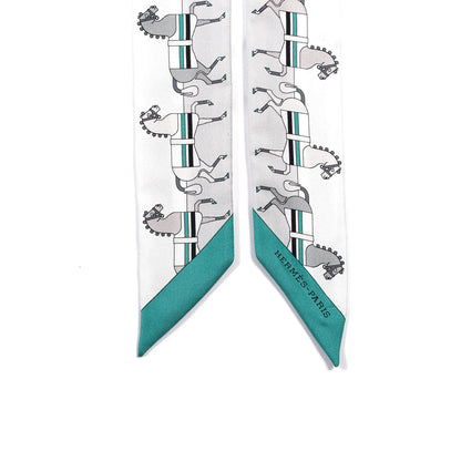 Hermes Silk Rocabar Twilly White Gris Perle Menthe 4 of 4