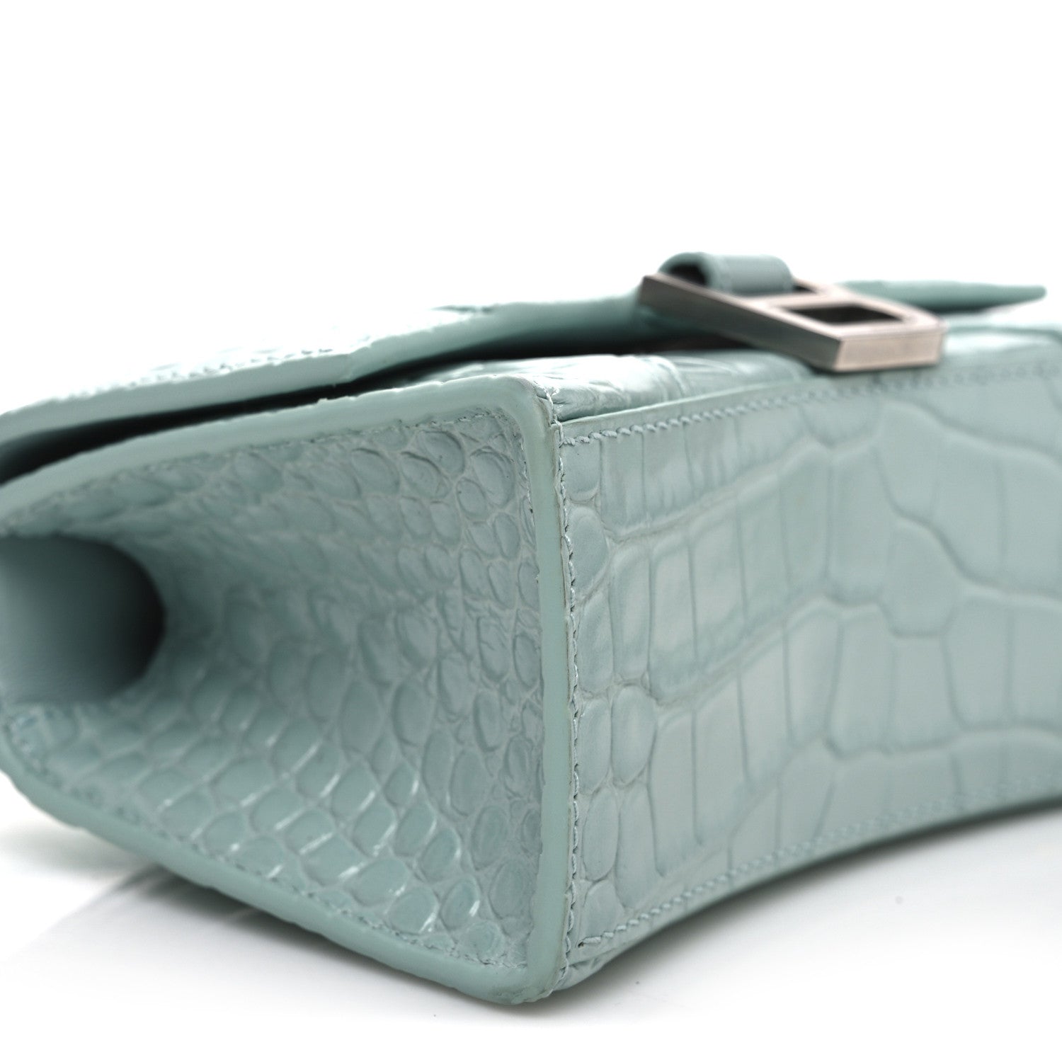 Balenciaga Shiny Calfskin Crocodile Embossed Hourglass Top Handle Bag XS Green Acqua 10 of 14