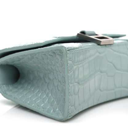 Balenciaga Shiny Calfskin Crocodile Embossed Hourglass Top Handle Bag XS Green Acqua 10 of 14