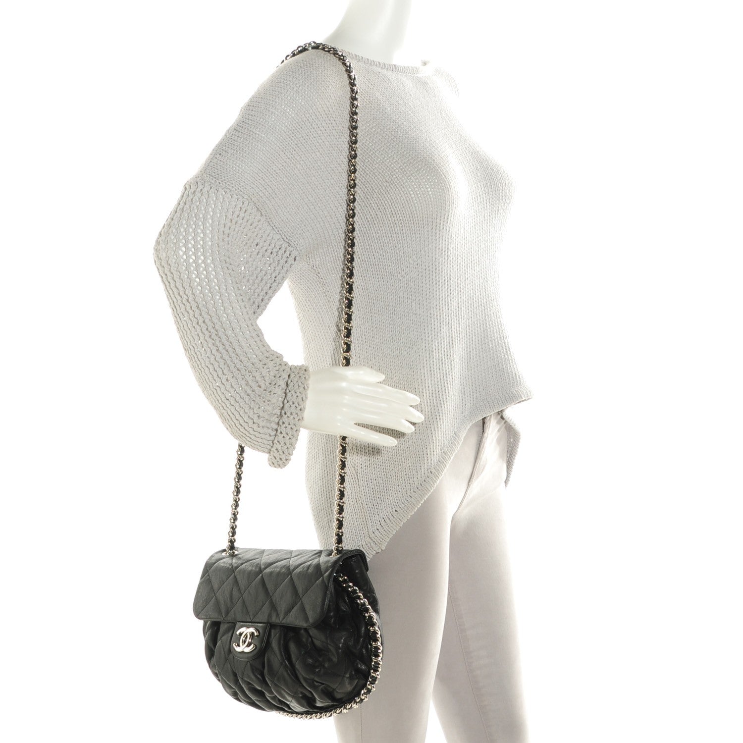 Chanel Washed Lambskin Quilted Medium Chain Around Messenger Black 2 of 6