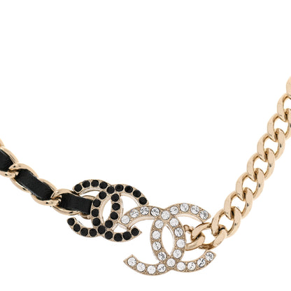 Chanel Metal Calfskin Crystal Double CC Short Necklace Black Gold 4 of 6