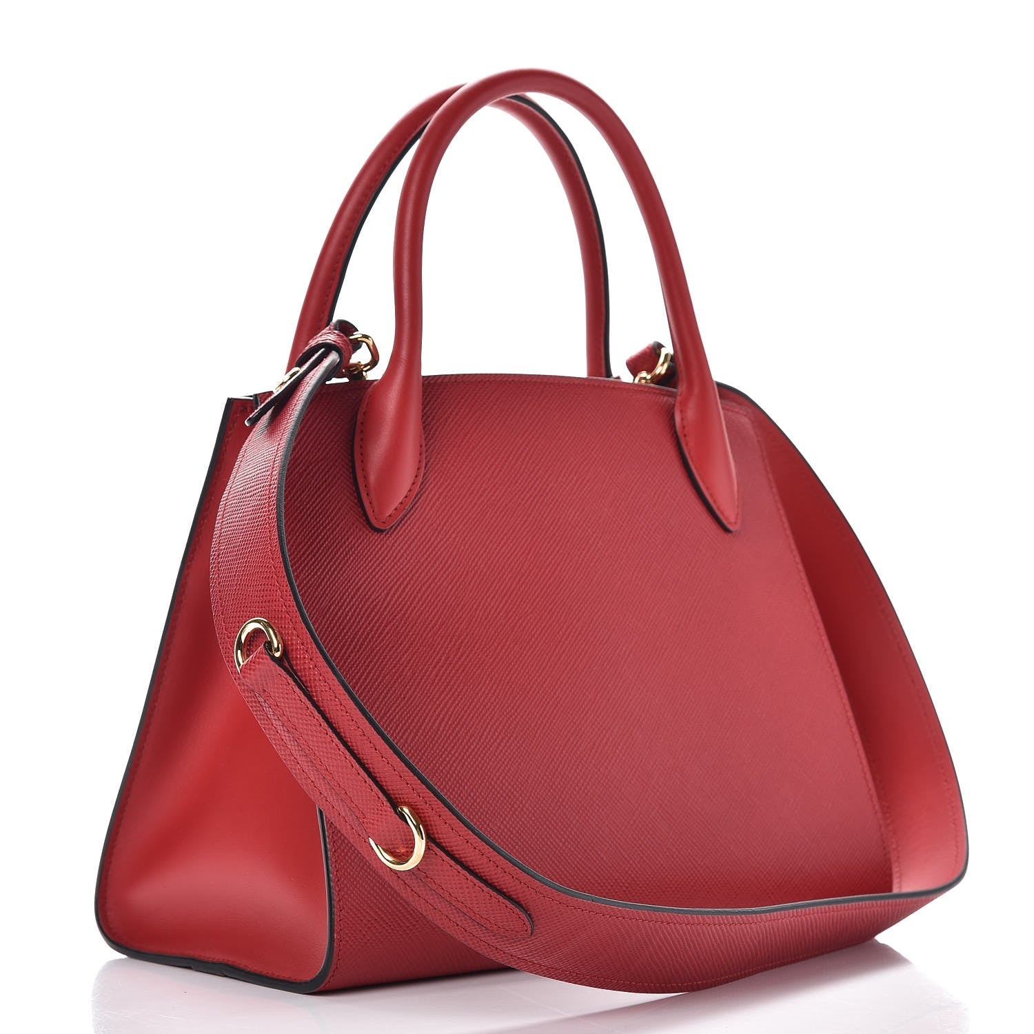 Prada Saffiano Cuir Calfskin Small Monochrome Top Handle Tote Fuoco 4 of 8
