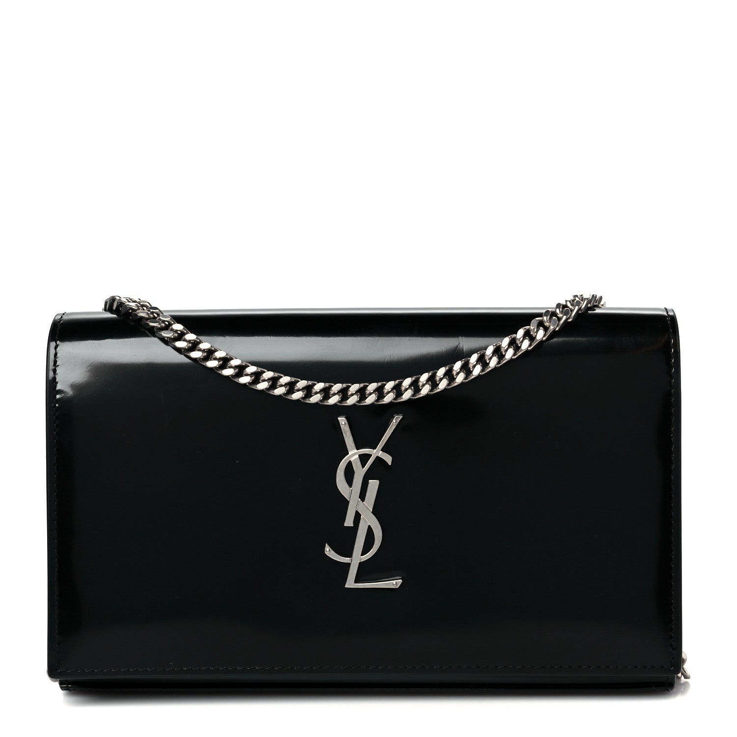 Saint Laurent Glazed Calfskin Cassandre Wallet On Chain WOC Black 1 of 9
