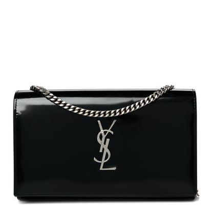 Saint Laurent Glazed Calfskin Cassandre Wallet On Chain WOC Black 1 of 9