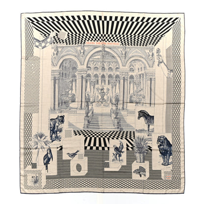 Hermes Cashmere Silk Grand Theatre Nouveau Shawl 140 Naturel Marine Black 1 of 6
