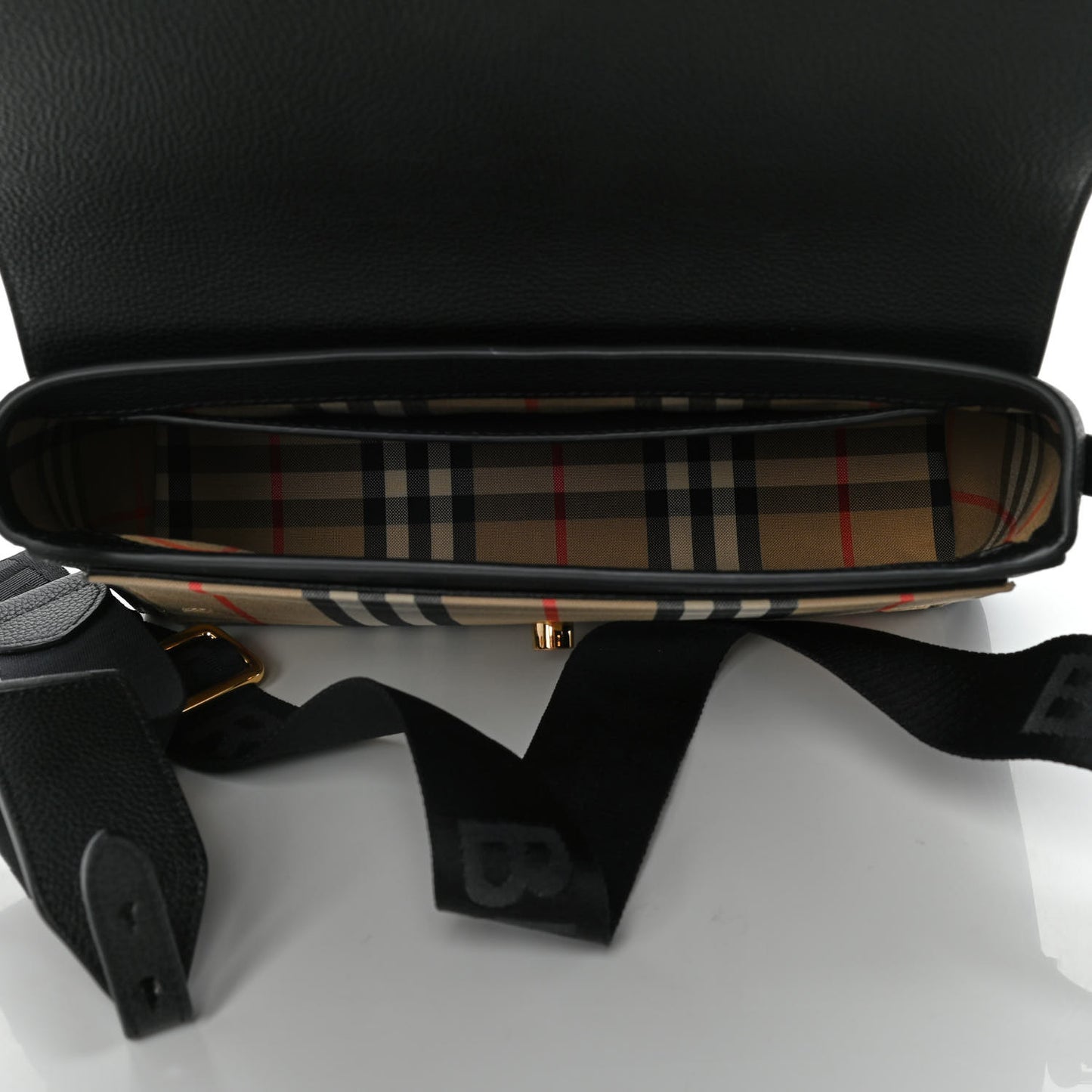 Grainy Calfskin Vintage Check Note Crossbody Bag Black