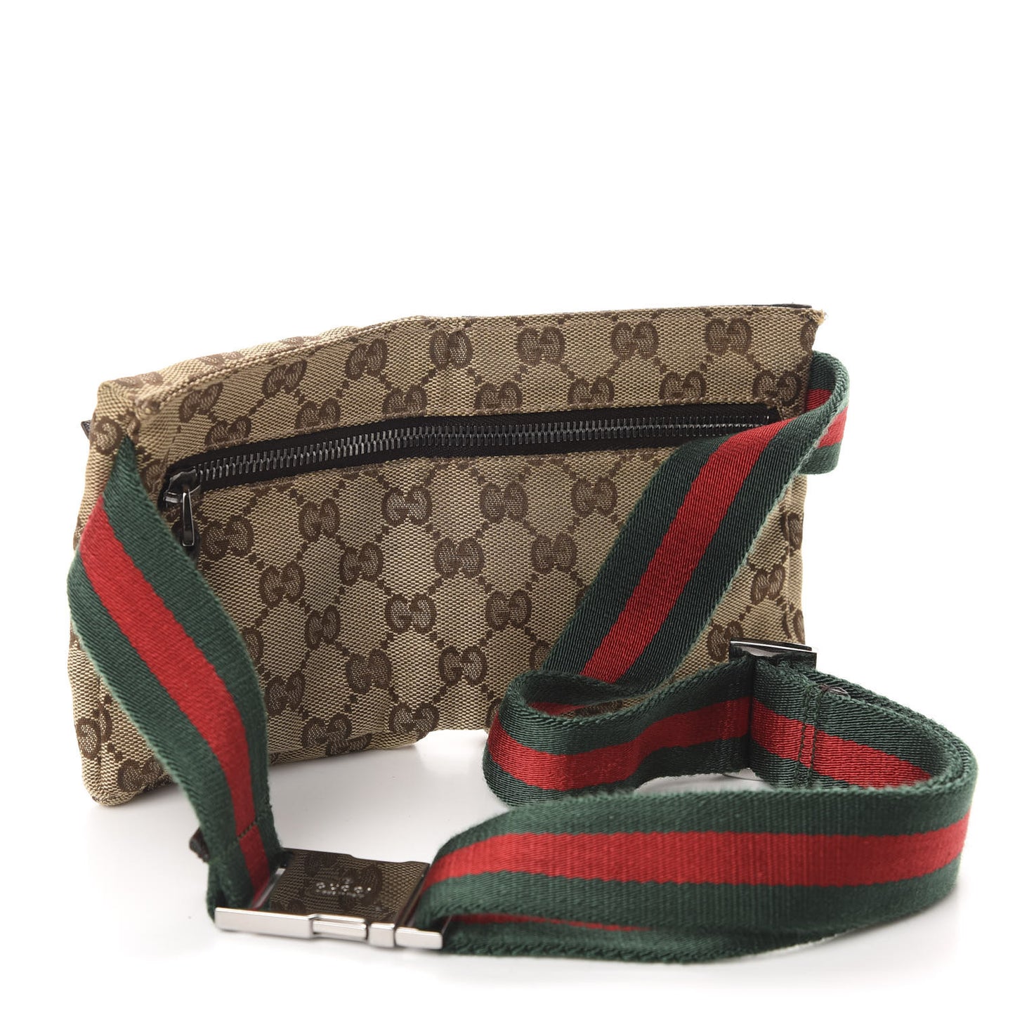 GG Monogram Web Double Pocket Belt Bag Dark Brown