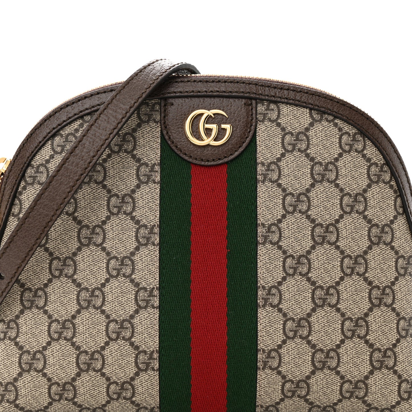 GG Supreme Monogram Textured Dollar Calfskin Web Small Ophidia Dome Shoulder Bag Beige Ebony New Acero