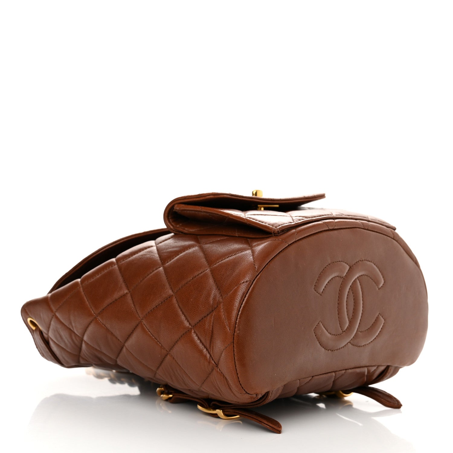 Chanel Lambskin Quilted Drawstring Backpack Brown 4 of 16
