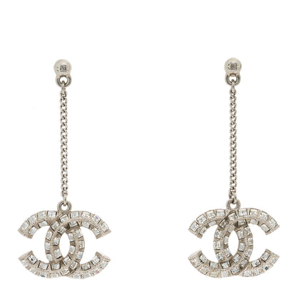 Chanel Baguette Crystal CC Drop Earrings Silver 1 of 5