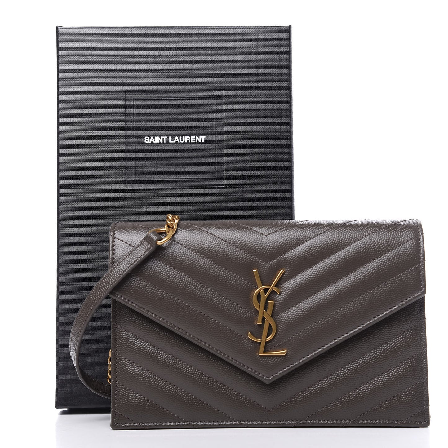 Grain De Poudre Matelasse Chevron Monogram Envelope Chain Wallet Pebble