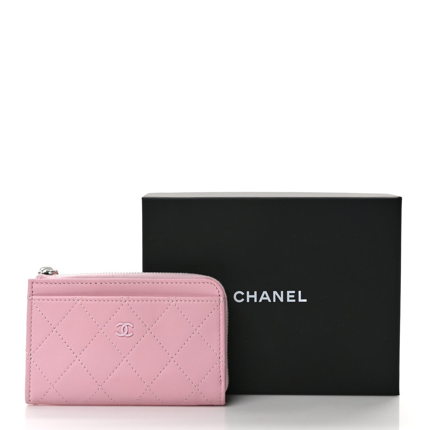 Lambskin Quilted CC Zip Card Holder Light Pink