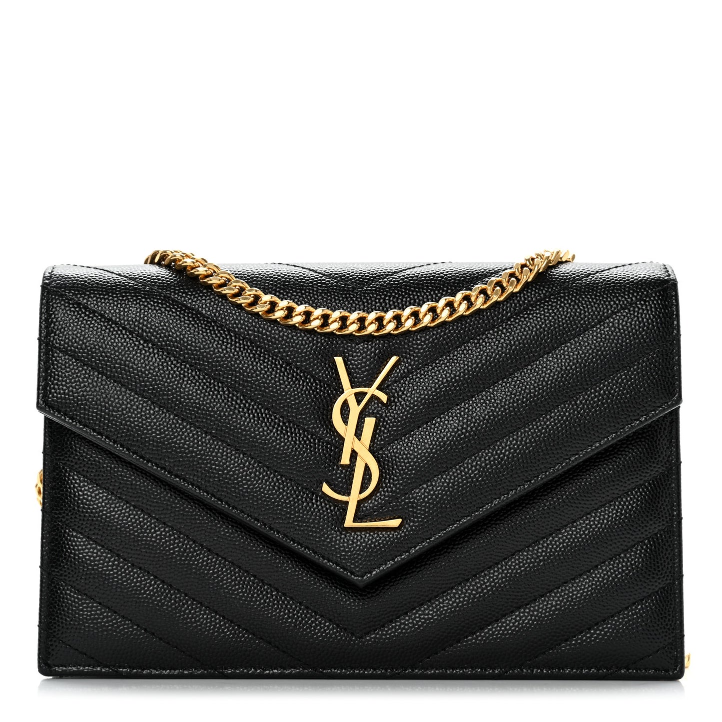 Grain De Poudre Matelasse Chevron Monogram Envelope Chain Wallet Black