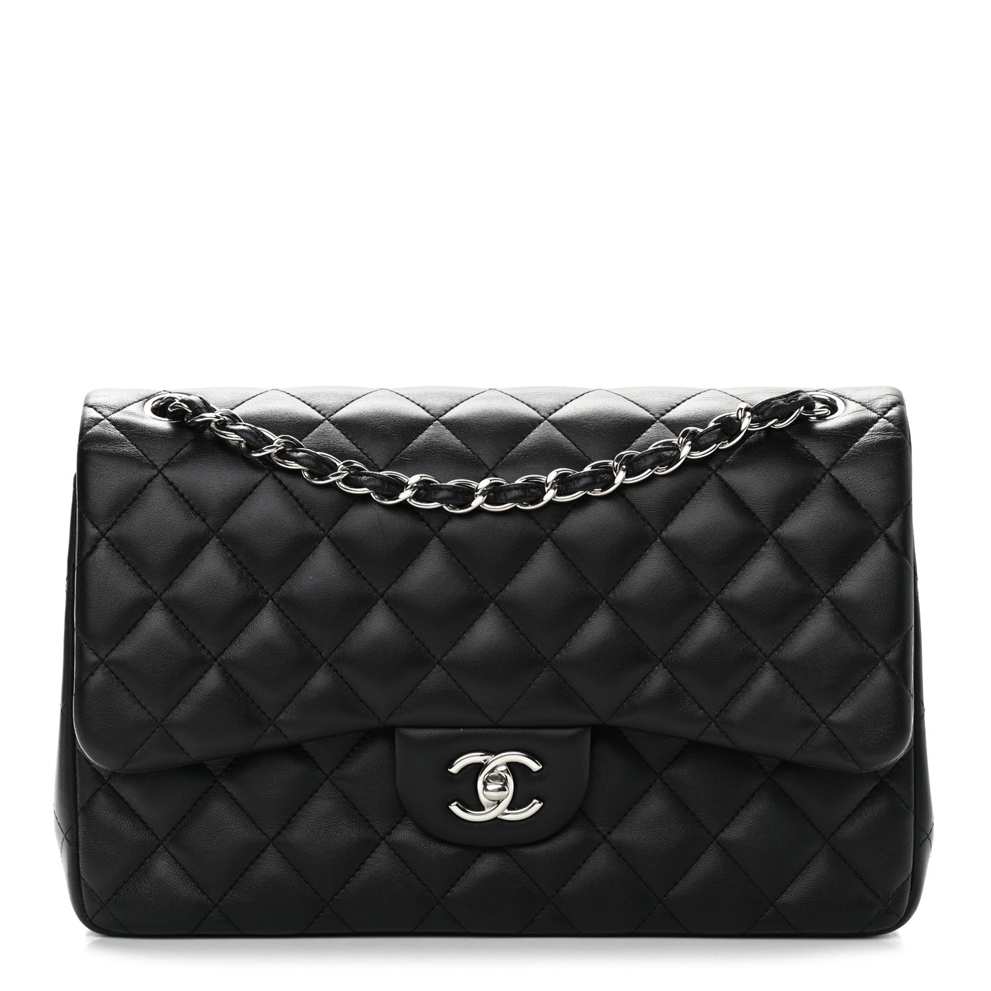 Lambskin Quilted Jumbo Double Flap Black