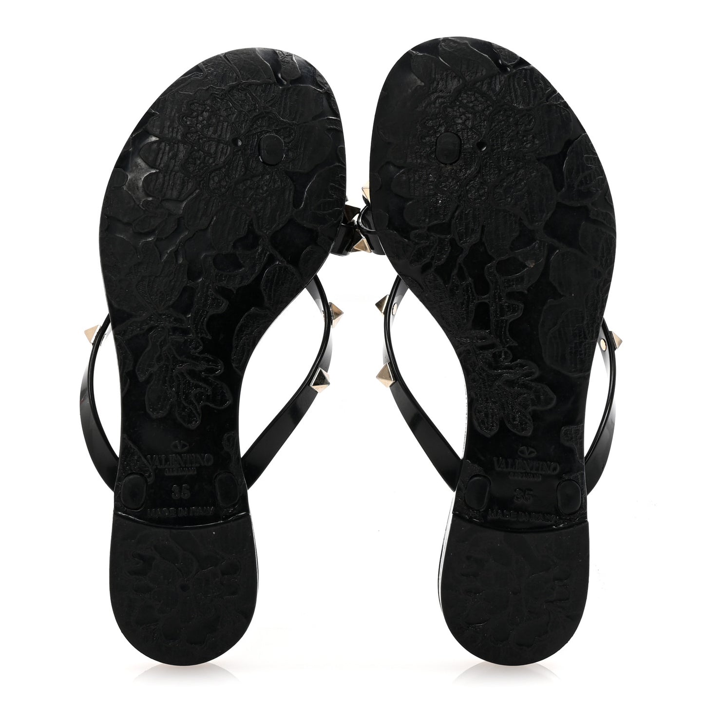 PVC Jelly Rockstud Bow Thong Sandals 35 Black