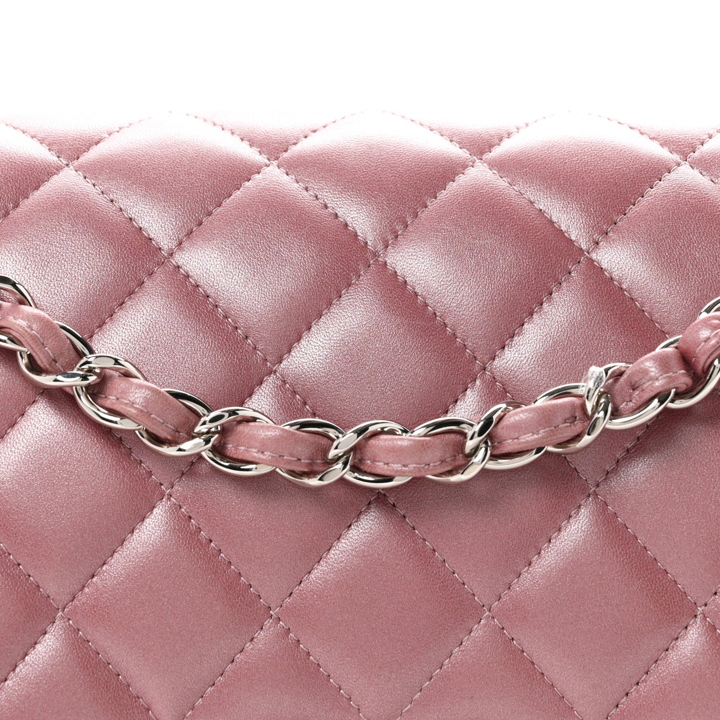 Iridescent Lambskin Quilted Jumbo Double Flap Light Purple