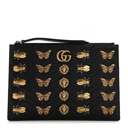 Gucci Calfskin Matelasse Animal Studs GG Marmont Pouch Bag Black 1 of 8