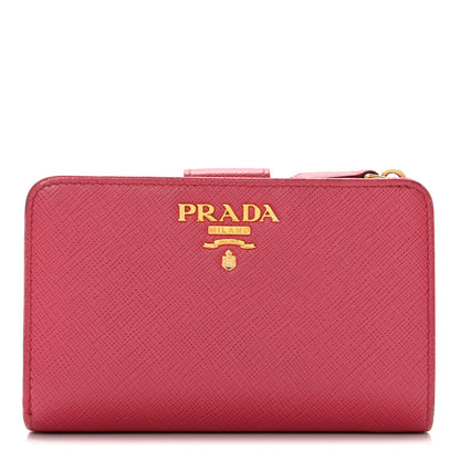 Prada Saffiano Metal Compact Wallet Peonia 1 of 13