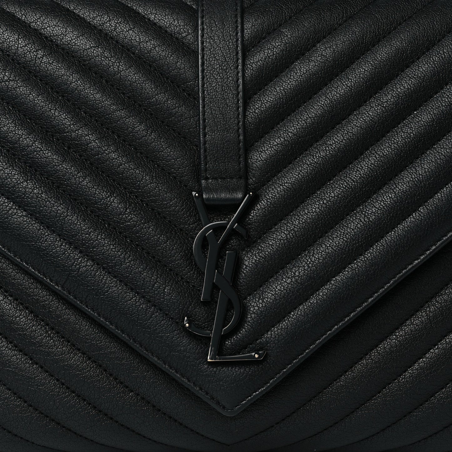Sheepskin Matelasse Chevron Monogram Monochrome Large College Satchel Black