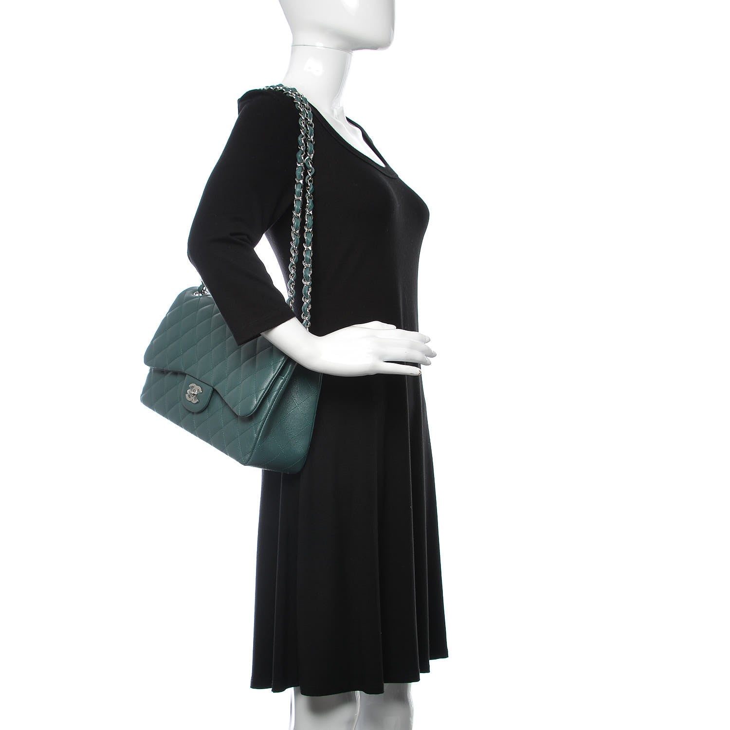 Chanel Caviar Quilted Jumbo Double Flap Dark Green 2 of 13