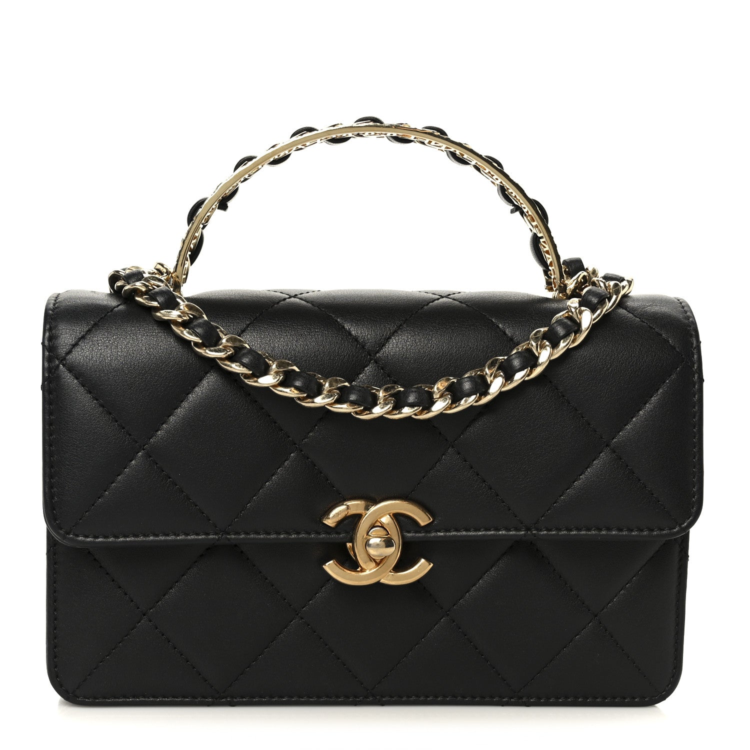 Chanel Shiny Calfskin Quilted Mini Metal Top Handle Flap Black 1 of 12